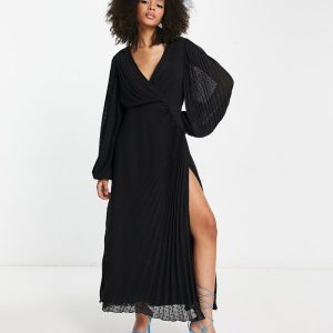 Chiffon Wrap Button Detail Maxi Dress